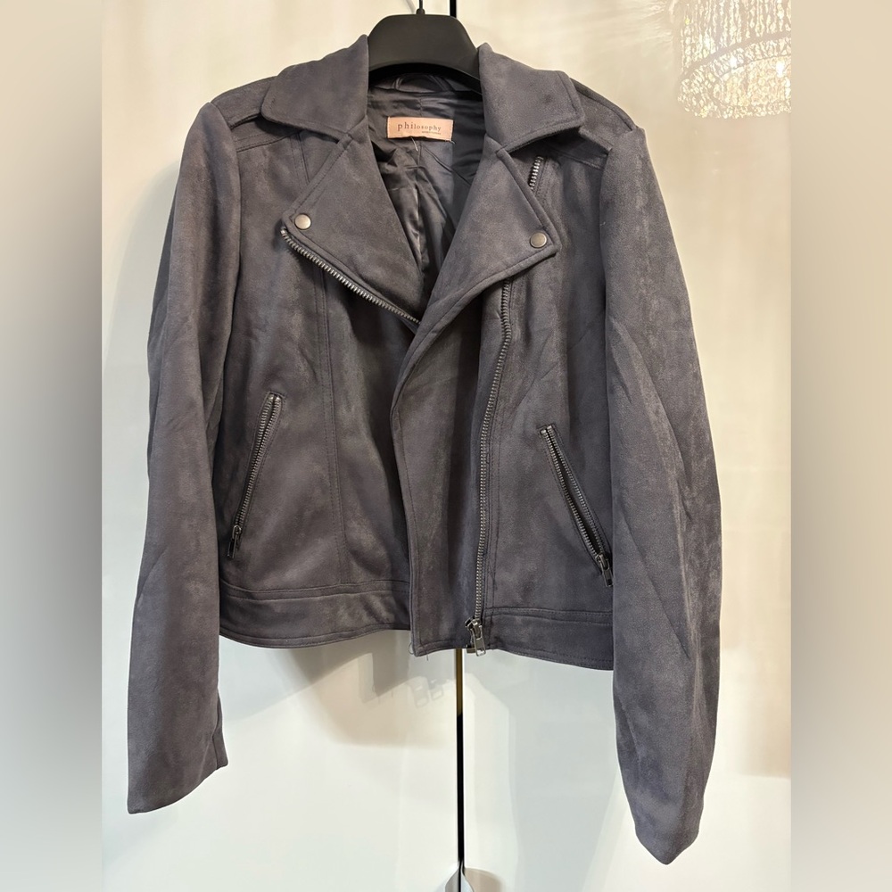 Philosophy Grey Faux Suede Moto Women’s Jacket